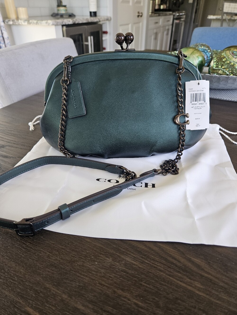 NWT Coach Metallic Green Crossbody/Clutch